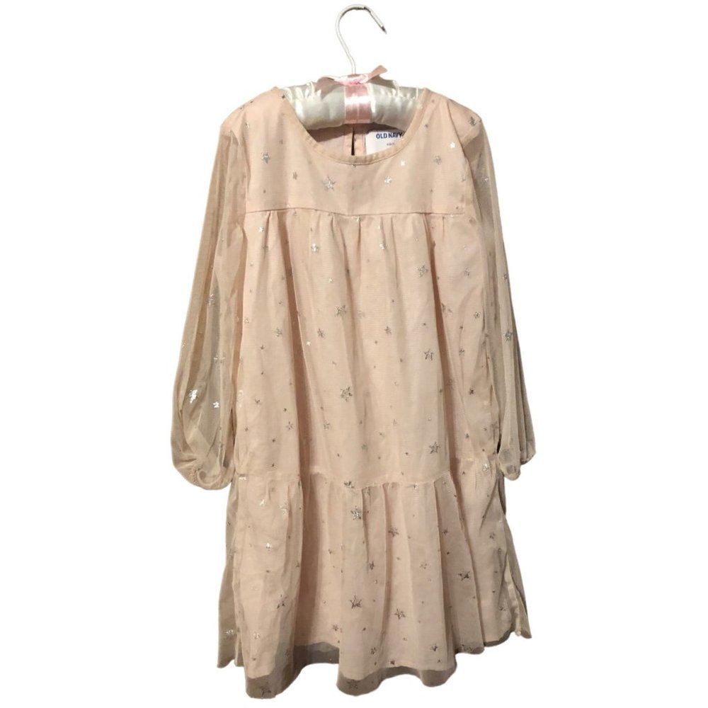 Old Navy Pink Star Accent Fairy Style Sheer Sleeve Peasant Dress Sz 6-7